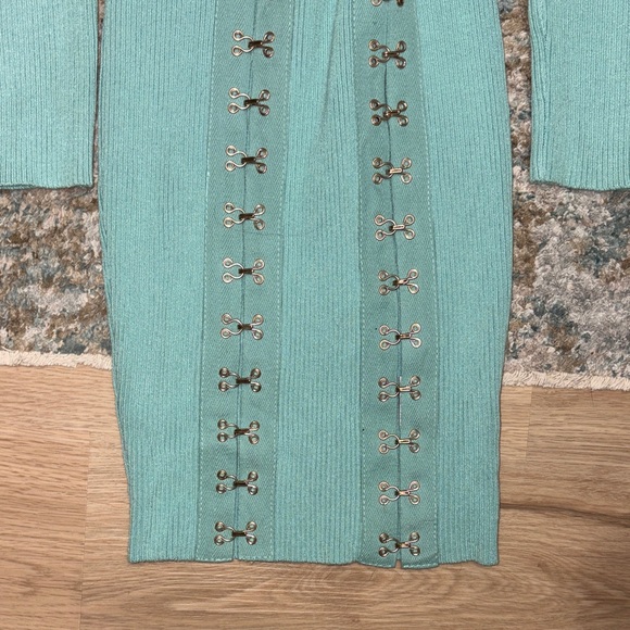 Fashion Nova Aqua Long Sleeve Dress with Bow Detailing - Picture 2 of 9